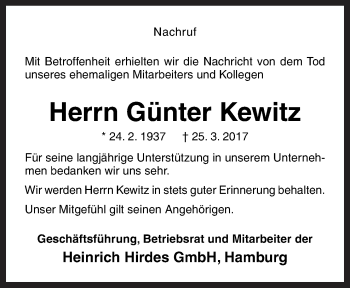 Traueranzeige von Herrn Günter Kewitz von Neue Osnabrücker Zeitung GmbH & Co. KG