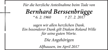 Traueranzeige von Bernhard Berssenbrügge von Neue Osnabrücker Zeitung GmbH & Co. KG
