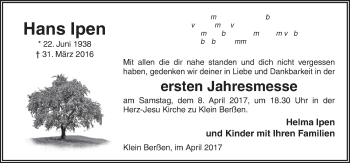 Traueranzeige von Hans Ipen von Neue Osnabrücker Zeitung GmbH & Co. KG