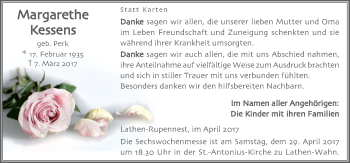 Traueranzeige von Margarethe Kessens von Neue Osnabrücker Zeitung GmbH & Co. KG