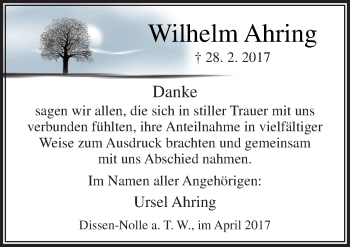 Traueranzeige von Wilhelm Ahring von Neue Osnabrücker Zeitung GmbH & Co. KG