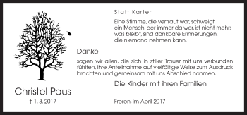 Traueranzeige von Christel Paus von Neue Osnabrücker Zeitung GmbH & Co. KG