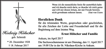 Traueranzeige von Hedwig Hölscher von Neue Osnabrücker Zeitung GmbH & Co. KG