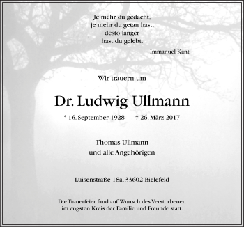 Traueranzeige von Ludwig Ullmann von Neue Osnabrücker Zeitung GmbH & Co. KG