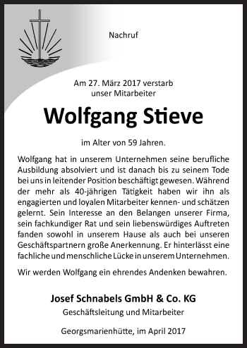 Traueranzeige von Wolfgang Stieve von Neue Osnabrücker Zeitung GmbH & Co. KG