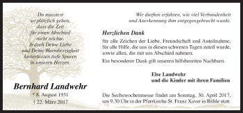 Traueranzeige von Bernhard Landwehr von Neue Osnabrücker Zeitung GmbH & Co. KG