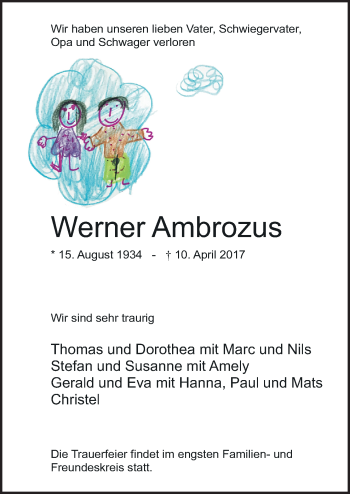 Traueranzeige von Werner Ambrozus von Neue Osnabrücker Zeitung GmbH & Co. KG