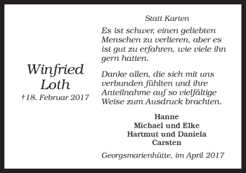 Traueranzeige von Winfried Loth von Neue Osnabrücker Zeitung GmbH & Co. KG