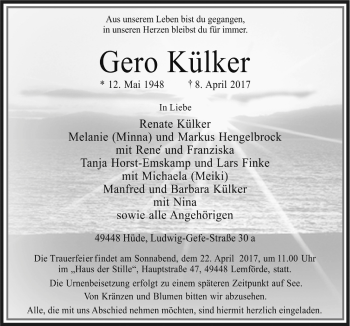 Traueranzeige von Gero Külker von Neue Osnabrücker Zeitung GmbH & Co. KG