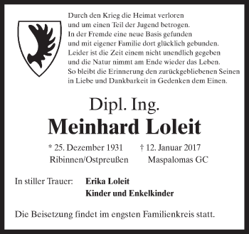 Traueranzeige von Meinhard Loleit von Neue Osnabrücker Zeitung GmbH & Co. KG