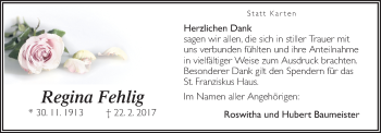 Traueranzeige von Regina Fehlig von Neue Osnabrücker Zeitung GmbH & Co. KG