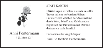 Traueranzeige von Anni Pentermann von Neue Osnabrücker Zeitung GmbH & Co. KG