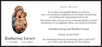 Traueranzeige von Katharina Liesen von Neue Osnabrücker Zeitung GmbH & Co. KG