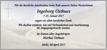 Traueranzeige von Ingeborg Osthues von Neue Osnabrücker Zeitung GmbH & Co. KG