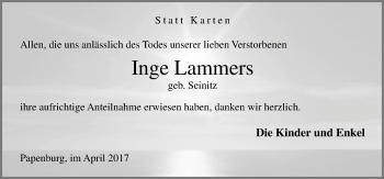 Traueranzeige von Inge Lammers von Neue Osnabrücker Zeitung GmbH & Co. KG