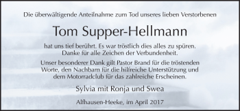 Traueranzeige von Tom Supper-Hellmann von Neue Osnabrücker Zeitung GmbH & Co. KG