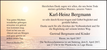 Traueranzeige von Karl-Heinz Bergmann von Neue Osnabrücker Zeitung GmbH & Co. KG