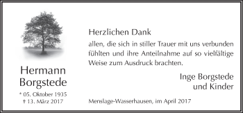 Traueranzeige von Hermann Borgstede von Neue Osnabrücker Zeitung GmbH & Co. KG