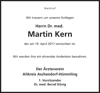 Traueranzeige von Martin Kern von Neue Osnabrücker Zeitung GmbH & Co. KG