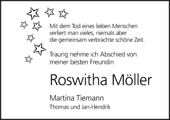 Traueranzeige von Roswitha Möller von Neue Osnabrücker Zeitung GmbH & Co. KG