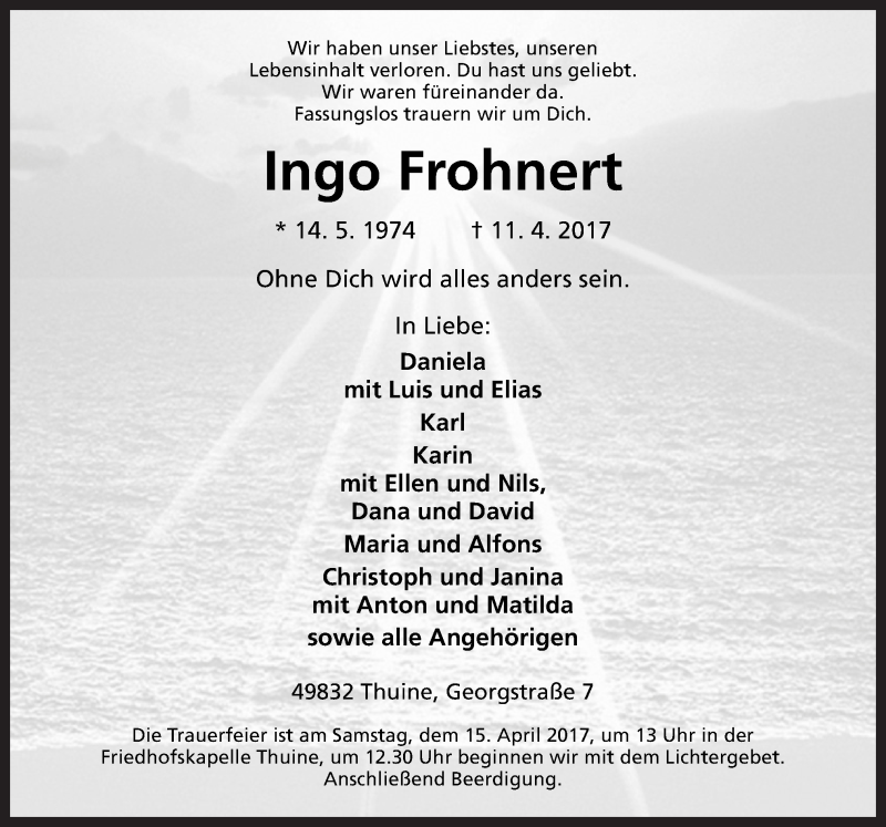  Traueranzeige für Inge Frohnert vom 13.04.2017 aus Neue Osnabrücker Zeitung GmbH & Co. KG