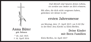 Traueranzeige von Anna Büter von Neue Osnabrücker Zeitung GmbH & Co. KG