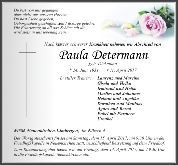 Traueranzeige von Paula Determann von Neue Osnabrücker Zeitung GmbH & Co. KG