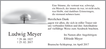 Traueranzeige von Ludwig Meyer von Neue Osnabrücker Zeitung GmbH & Co. KG