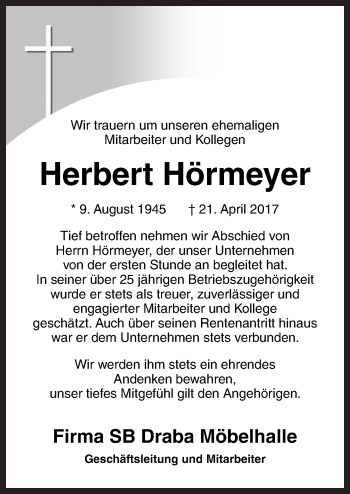 Traueranzeige von Herbert Hörmeyer von Neue Osnabrücker Zeitung GmbH & Co. KG