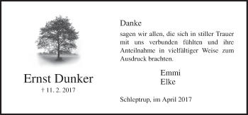 Traueranzeige von Ernst Dunker von Neue Osnabrücker Zeitung GmbH & Co. KG