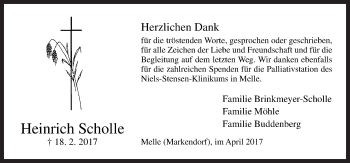 Traueranzeige von Heinrich Scholle von Neue Osnabrücker Zeitung GmbH & Co. KG