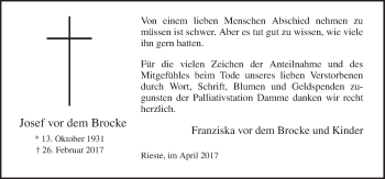 Traueranzeige von Josef vor dem Brocke von Neue Osnabrücker Zeitung GmbH & Co. KG