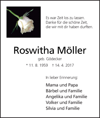 Traueranzeige von Roswitha Möller von Neue Osnabrücker Zeitung GmbH & Co. KG