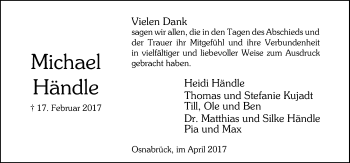 Traueranzeige von Michael Händle von Neue Osnabrücker Zeitung GmbH & Co. KG