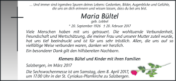Traueranzeige von Maria Bültel von Neue Osnabrücker Zeitung GmbH & Co. KG