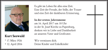 Traueranzeige von Kurt Seewald von Neue Osnabrücker Zeitung GmbH & Co. KG