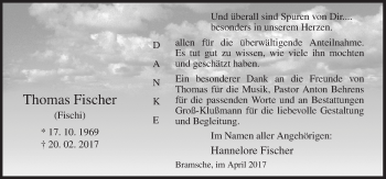 Traueranzeige von Thomas Fischer von Neue Osnabrücker Zeitung GmbH & Co. KG