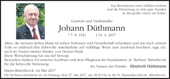 Traueranzeige von Johann Düthmann von Neue Osnabrücker Zeitung GmbH & Co. KG