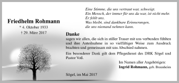 Traueranzeige von Friedhelm Rohmann von Neue Osnabrücker Zeitung GmbH & Co. KG