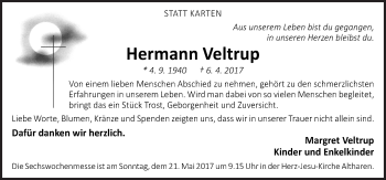 Traueranzeige von Hermann Veltrup von Neue Osnabrücker Zeitung GmbH & Co. KG