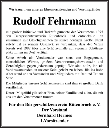 Traueranzeige von Rudolf Fehrmann von Neue Osnabrücker Zeitung GmbH & Co. KG