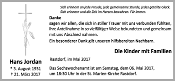 Traueranzeige von Hans Jordan von Neue Osnabrücker Zeitung GmbH & Co. KG