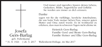 Traueranzeige von Josefa Gers-Barlag von Neue Osnabrücker Zeitung GmbH & Co. KG