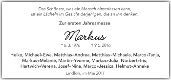 Traueranzeige von Markus Vahle von Neue Osnabrücker Zeitung GmbH & Co. KG