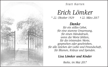 Traueranzeige von Erich Lömker von Neue Osnabrücker Zeitung GmbH & Co. KG