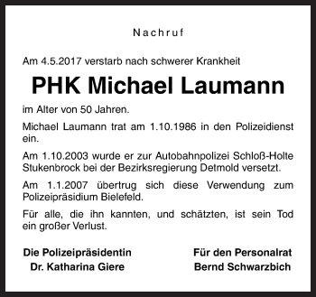 Traueranzeige von Michael Laumann von Neue Osnabrücker Zeitung GmbH & Co. KG