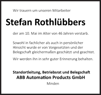Traueranzeige von Stefan Rothlübbers von Neue Osnabrücker Zeitung GmbH & Co. KG