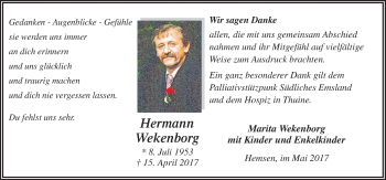 Traueranzeige von Hermann Wekenborg von Neue Osnabrücker Zeitung GmbH & Co. KG