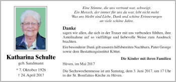 Traueranzeige von Katharina Schulte von Neue Osnabrücker Zeitung GmbH & Co. KG