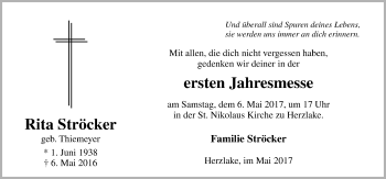Traueranzeige von Rita Ströcker von Neue Osnabrücker Zeitung GmbH & Co. KG